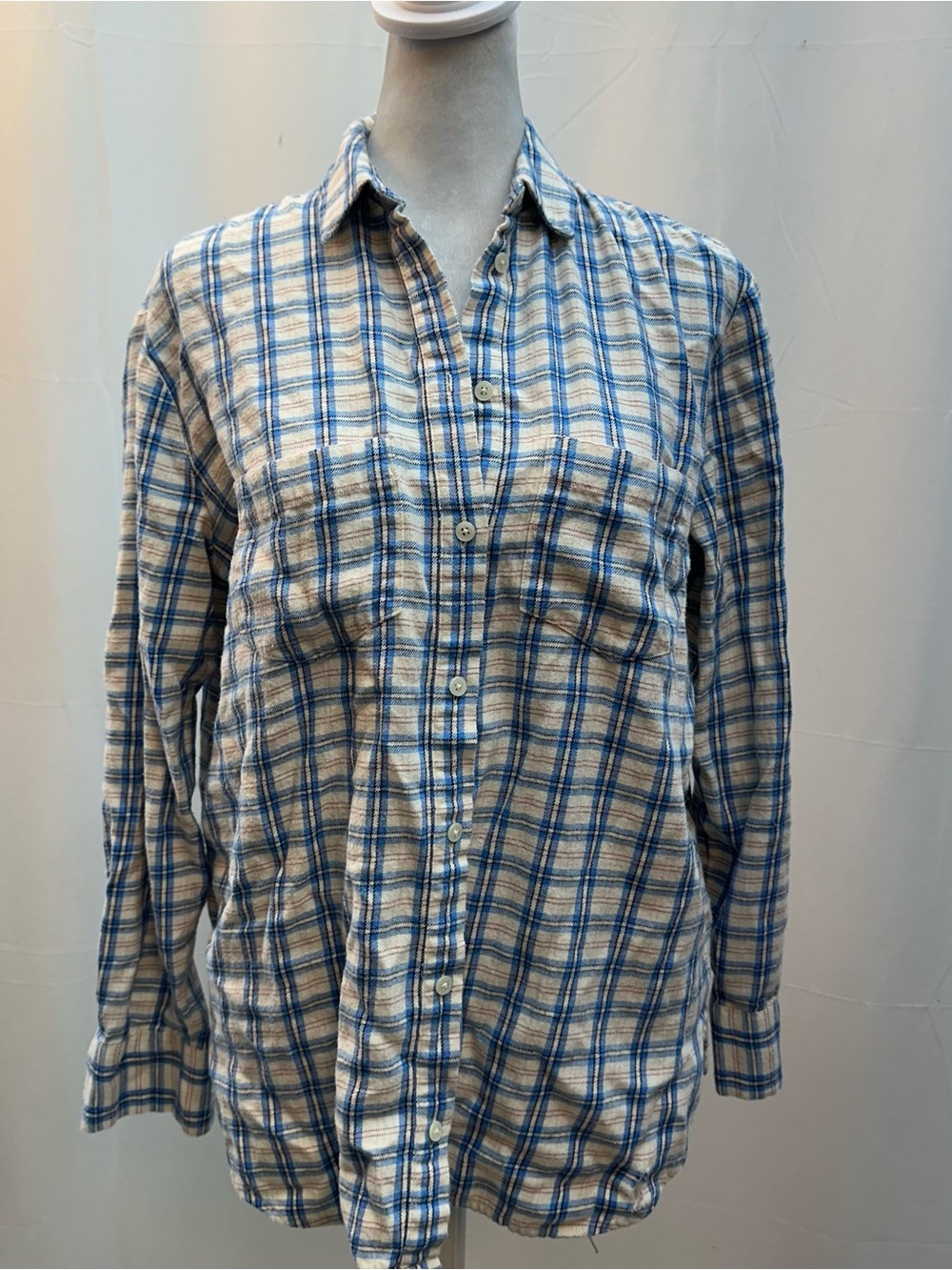 Madewell Blue and Cream Plaid Button-Down Shirt XS